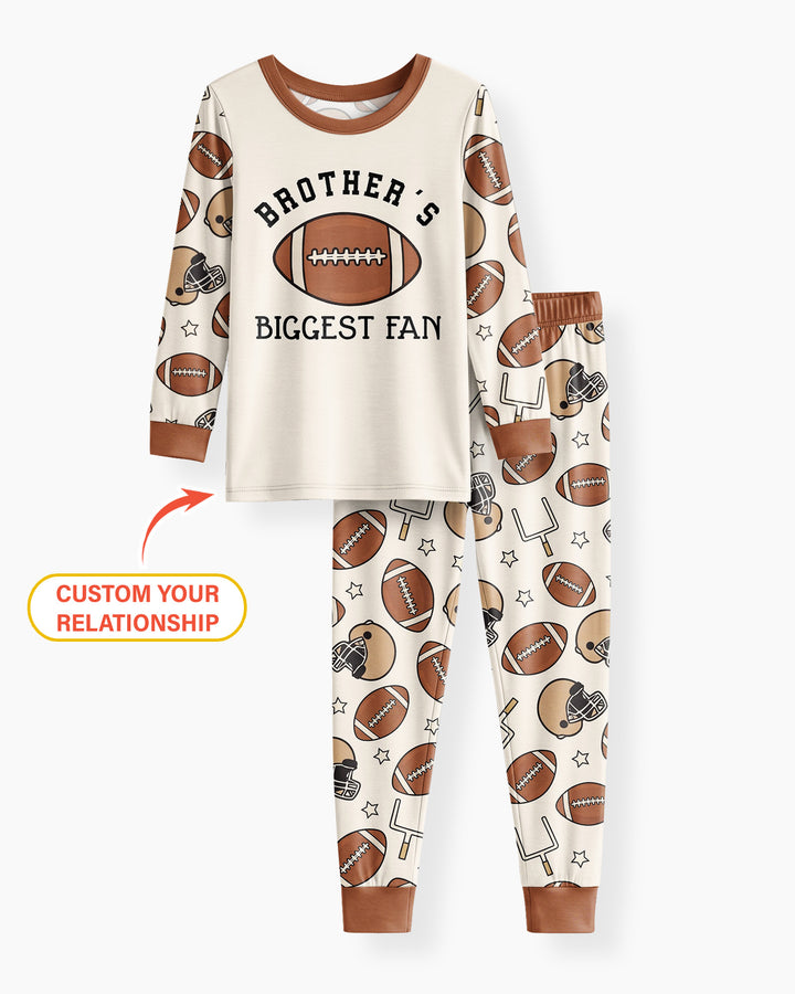 Personalized Football Brother's Biggest Fan Bamboo Two Piece Long Sleeve Pajama Set