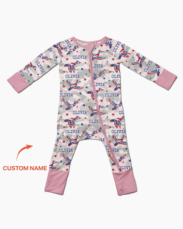 Custom Name America Mallard Duck Family Matching Bamboo Convertible Zippy