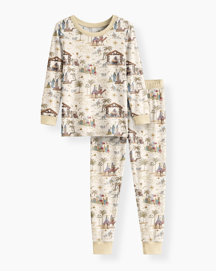 Silent Night Nativity Bamboo Two Piece Long Sleeve Pajama Set