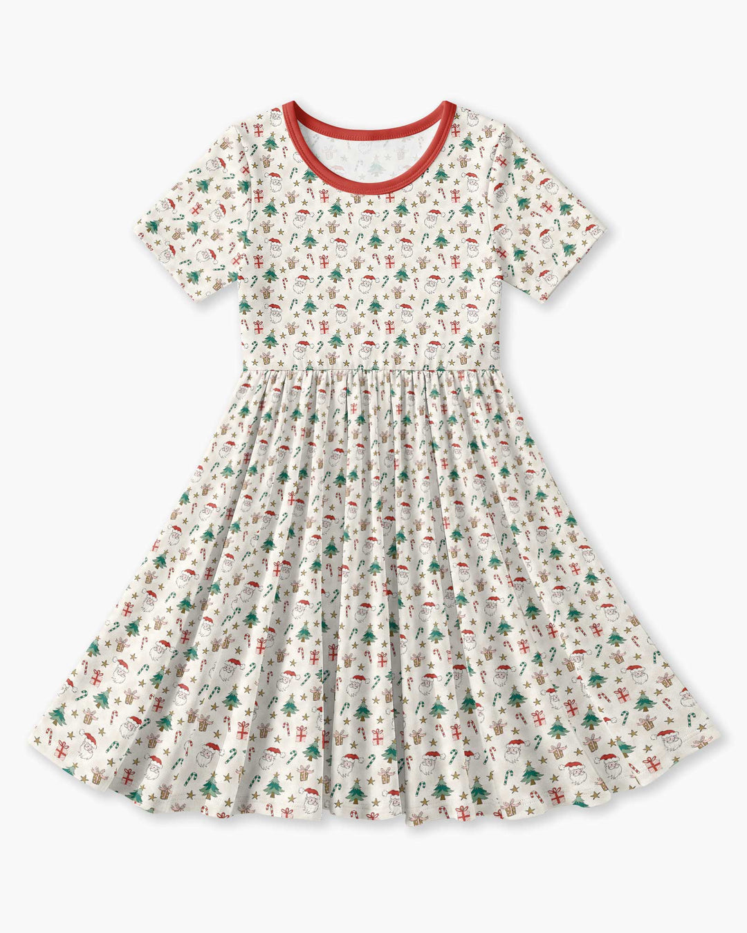 Vintage Santa Christmas Doodles Bamboo Twirl Dress