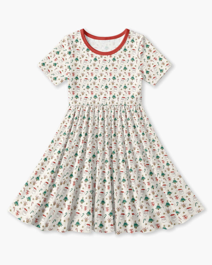 Vintage Santa Christmas Doodles Bamboo Twirl Dress