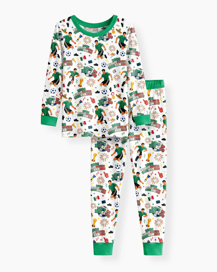 World Soccer Tournament Let's Go Mexico Family Matching Bamboo Two Piece Long Sleeve Pajama Set