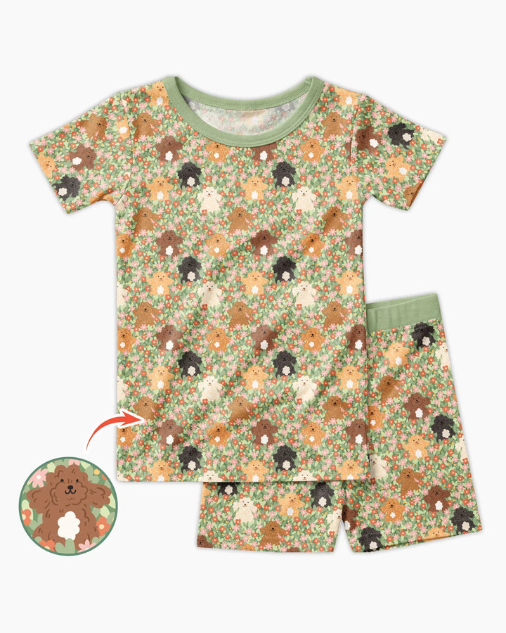 Puppy Garden Family Matching Bamboo Two Piece Short Sleeve Shorts Pajama Set