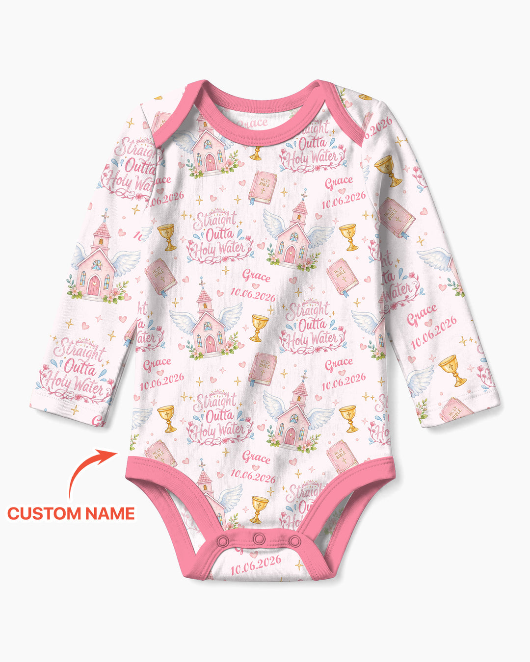 Custom Name Baptism Christening Straight Outta Holy Water Bamboo Bodysuit