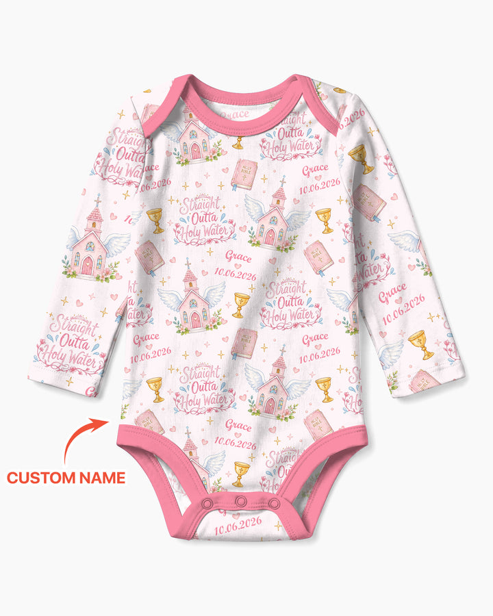 Custom Name Baptism Christening Straight Outta Holy Water Bamboo Bodysuit