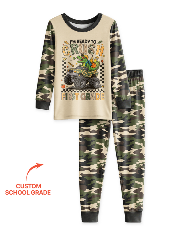 Back To School Monster Truck Dino Bamboo Two Piece Long Sleeve Pajama Set