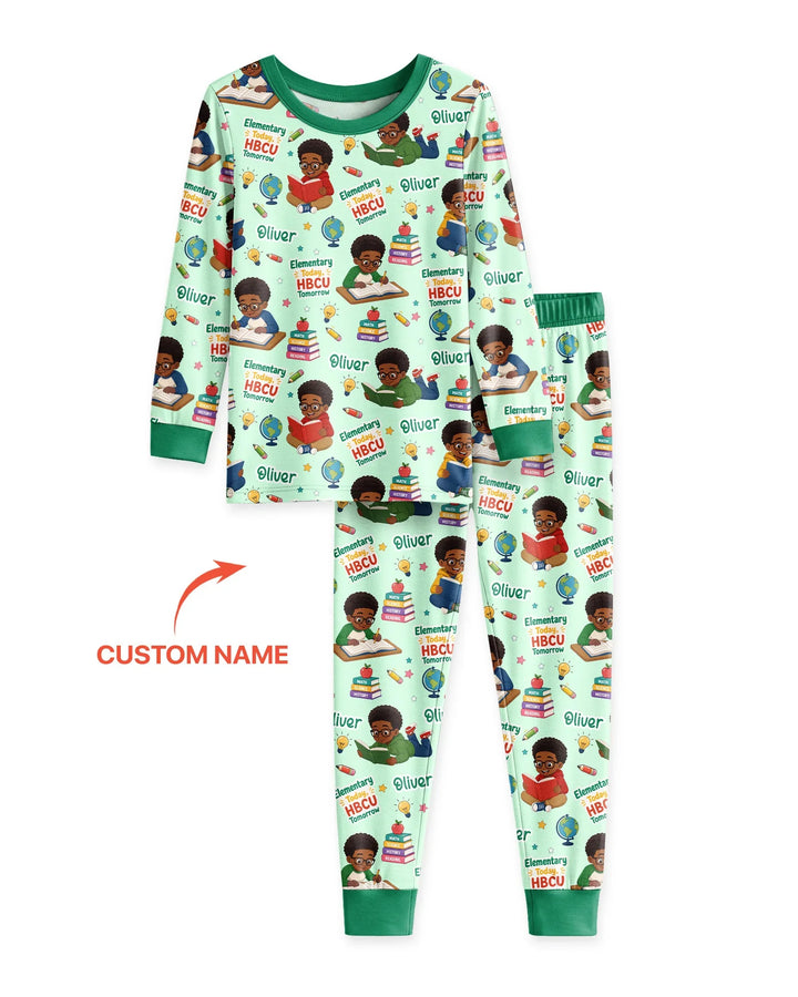 Custom Name Elementary Today HBCU Tomorrow Bamboo Two Piece Long Sleeve Pajama Set
