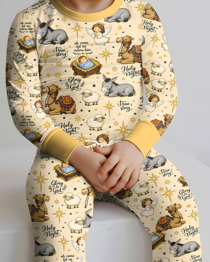 Nativity Christmas Holy Night Bamboo Two Piece Long Sleeve Pajama Set
