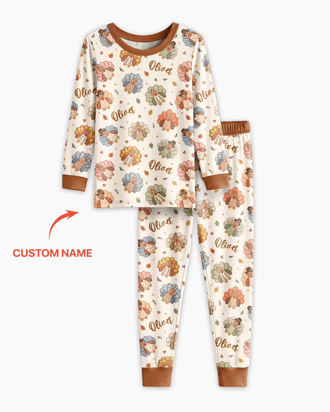 Custom Name Boho Turkey Bamboo Two Piece Long Sleeve Pajama Set