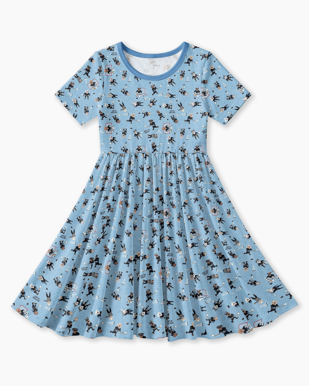 Hockey Dogs - Blue and Black Bamboo Twirl Dress