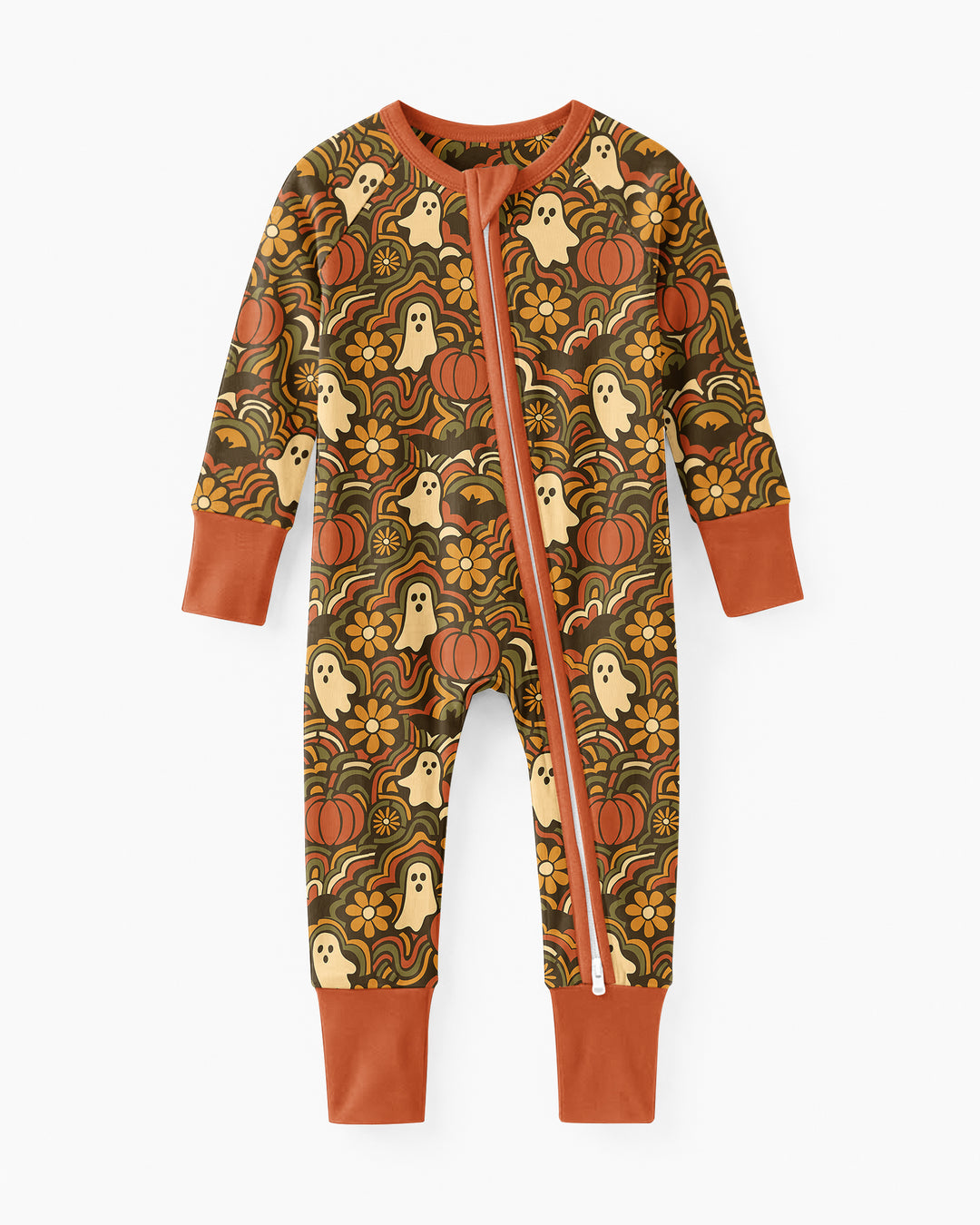 Retro Halloween Ghost Pumpkin Floral Bamboo Convertible Zippy