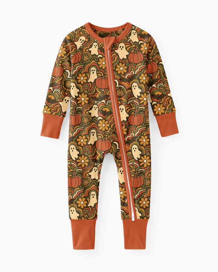 Retro Halloween Ghost Pumpkin Floral Bamboo Convertible Zippy