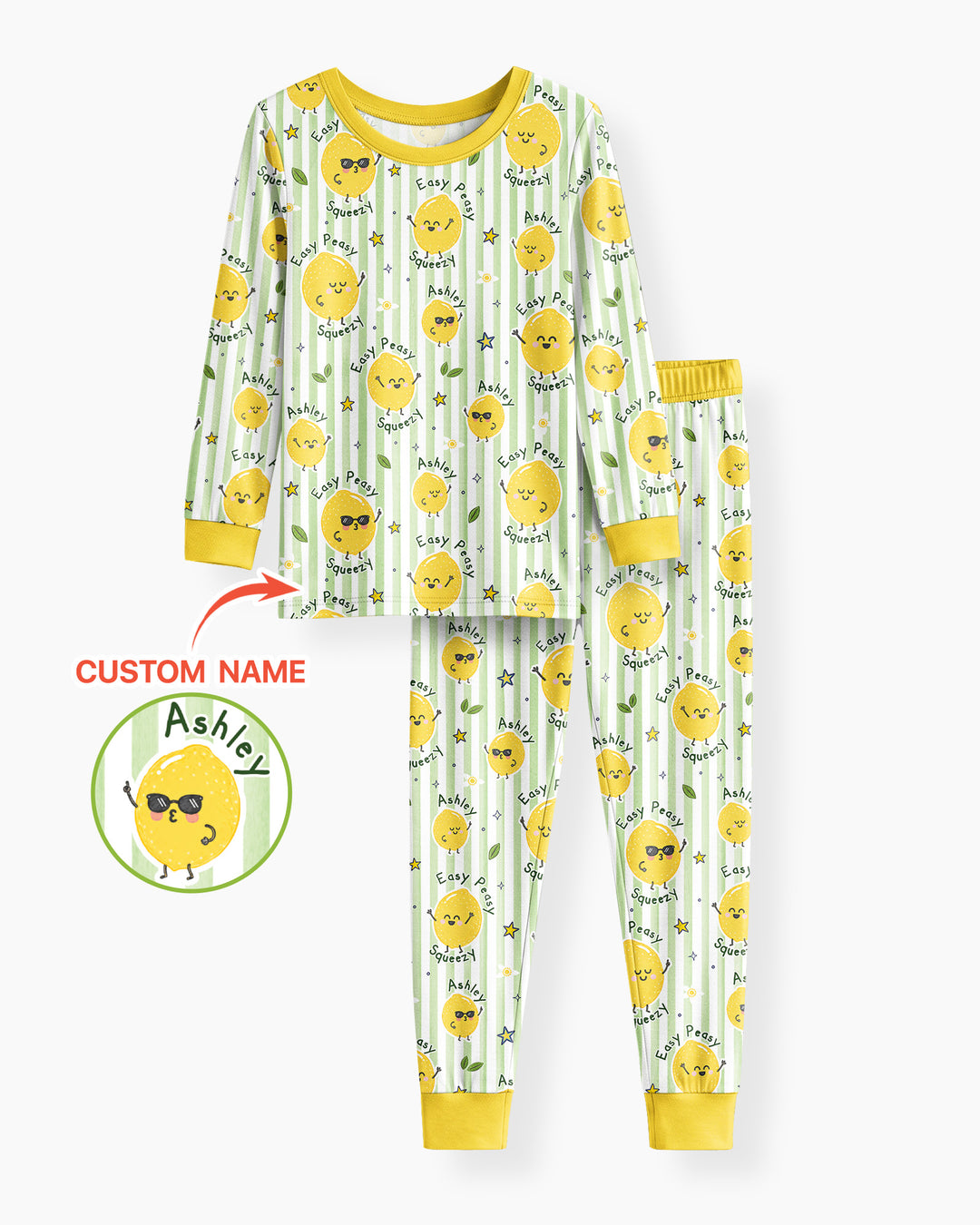 Easy Peasy Lemon Squeezy Custom Name Bamboo Two Piece Long Sleeve Pajama Set
