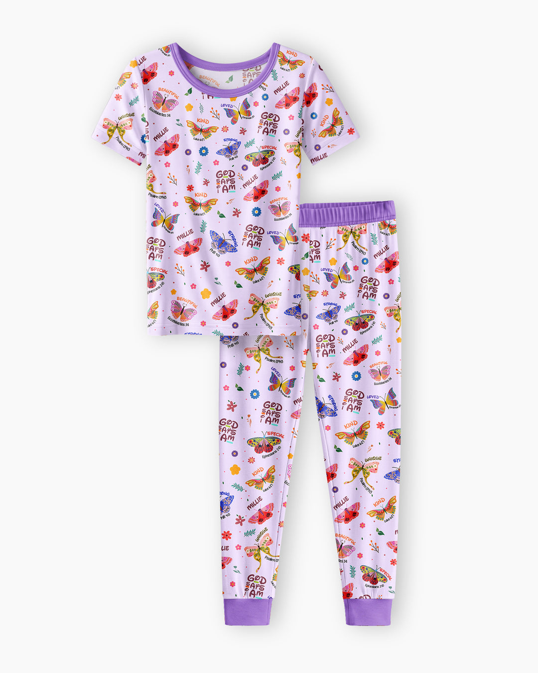 Custom Name God says I am Butterfly Bamboo Two Piece Short Sleeve Pyjamas Set