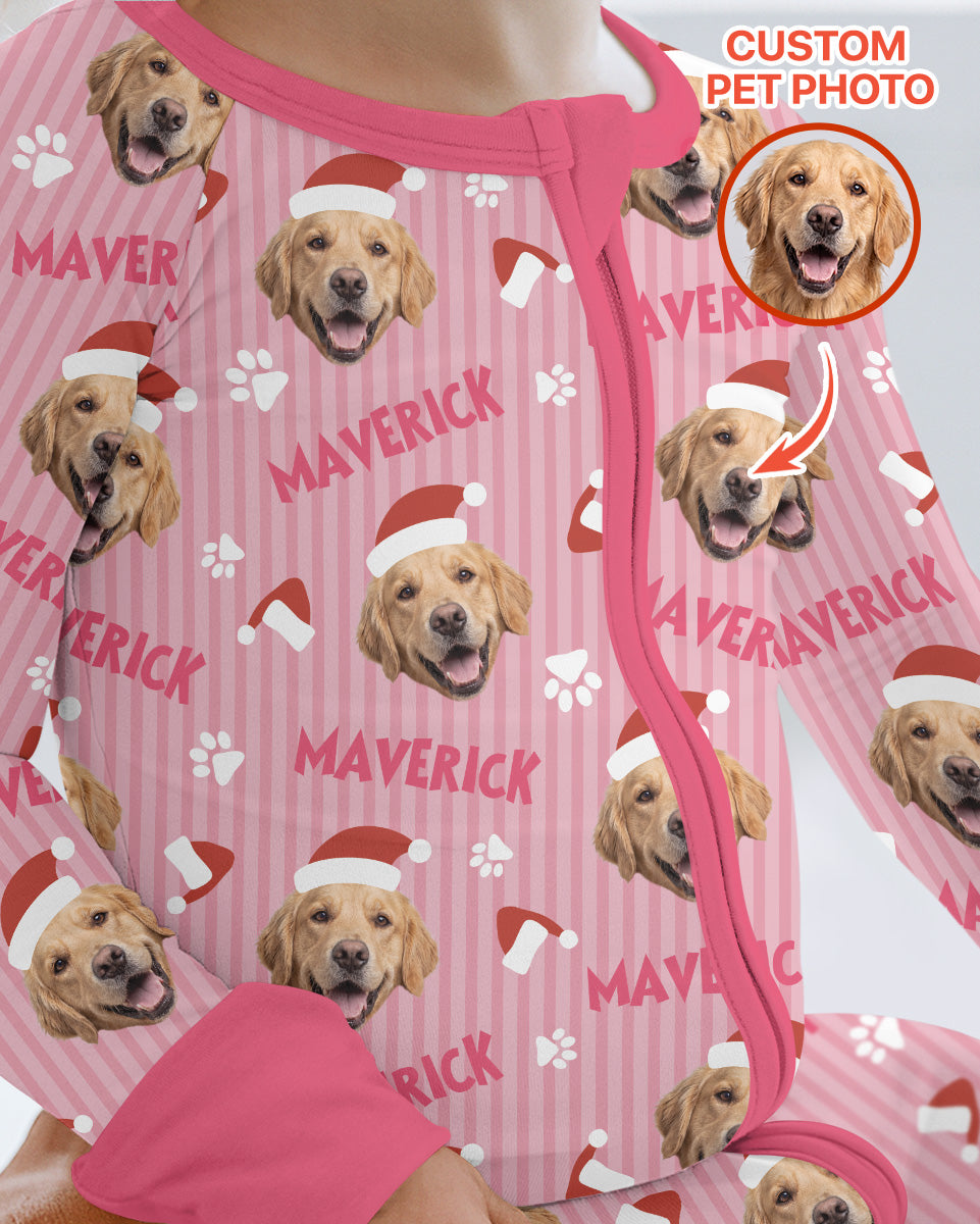 Custom Pet Photo Christmas Paws Stripe Bamboo Convertible Zippy