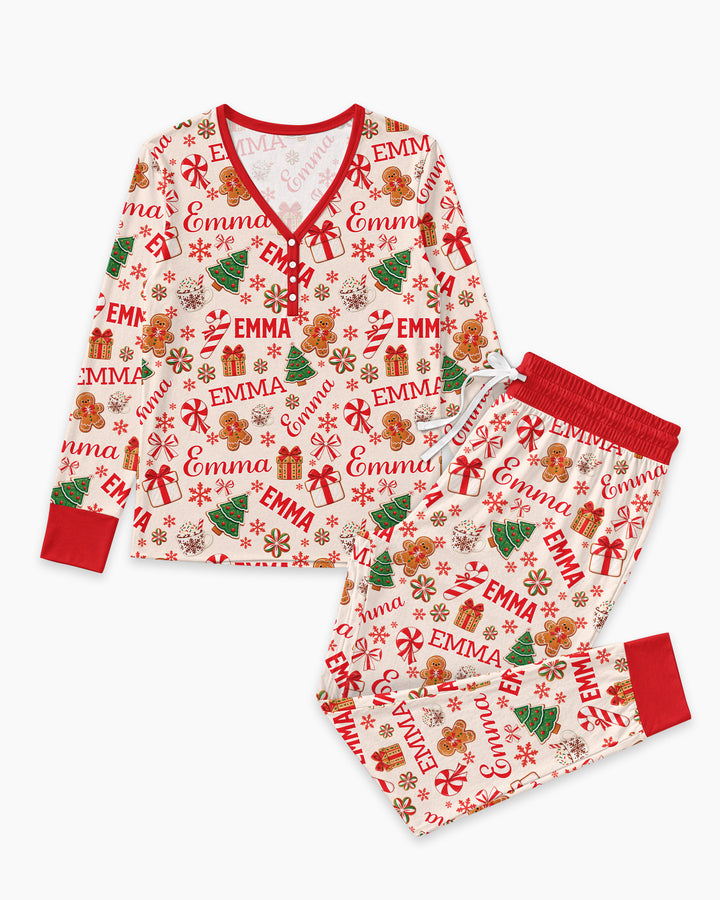 Merry Christmas Custom Name Bamboo Women Pajama Set