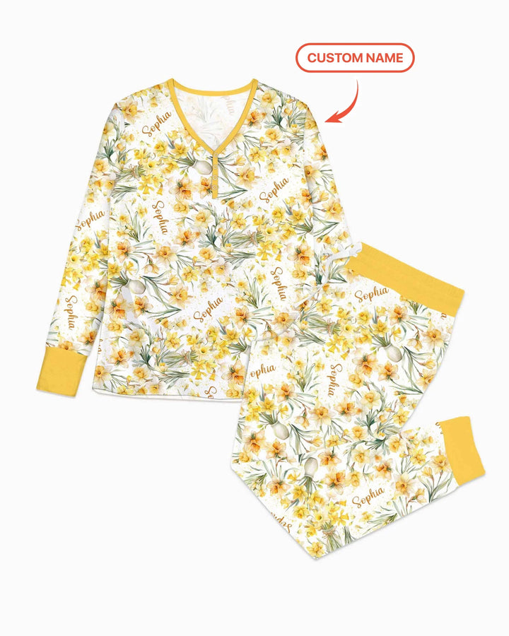 Custom Name Birth Month Flowers Bamboo Women Pajama Set