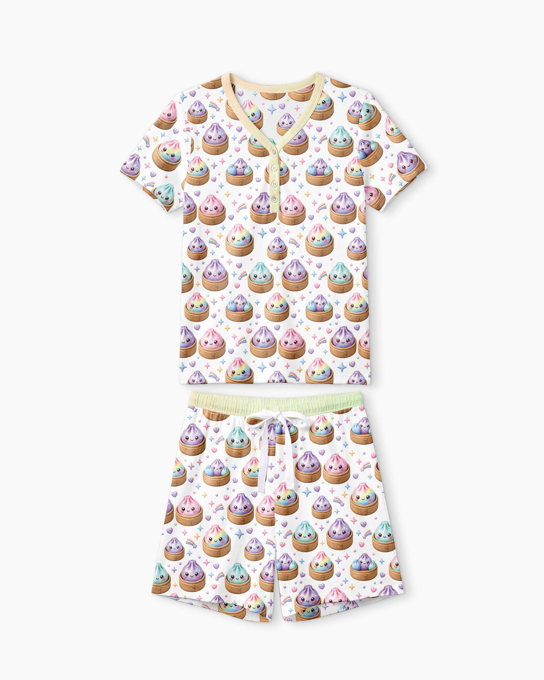 Cute Glitter Dumpling Bamboo Women Short Sleeve Short Pajama Set