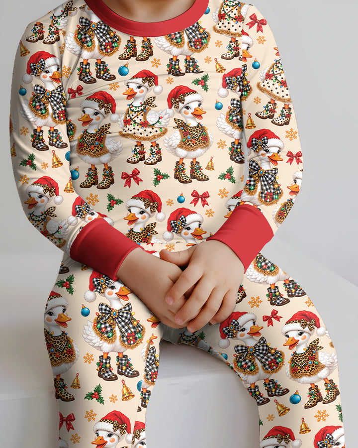 Holly Jolly Cowgirl Ducks Bamboo Two Piece Long Sleeve Pajama Set