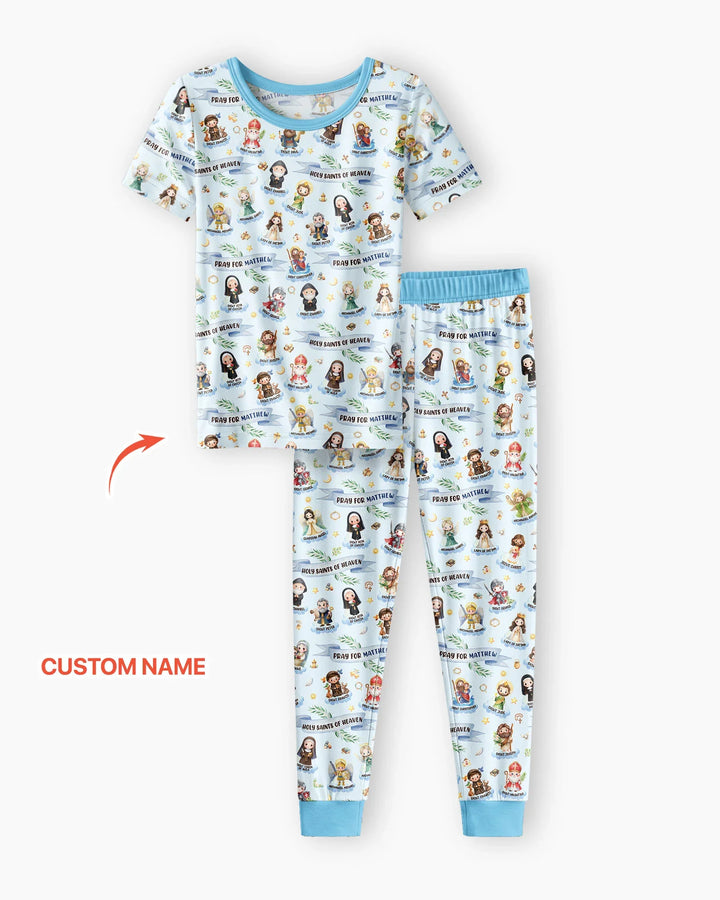 Holy Saints of Heaven Custom Name Bamboo Two Piece Short Sleeve Pajama Set