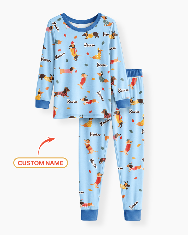 Autumn Dachshund Kids Bamboo Two Piece Long Sleeve Pajama Set