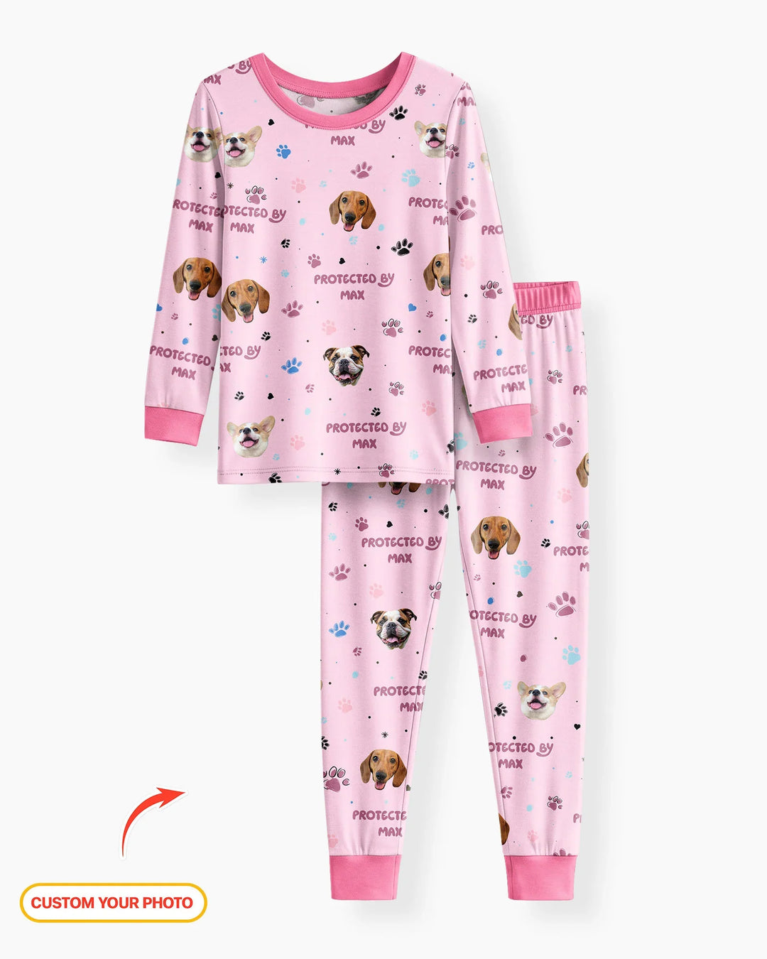 Custom Dog Photos "Protected By" Pawfect Blue Bamboo Two Piece Long Sleeve Pyjamas Set