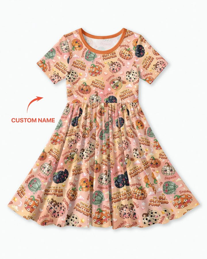 Custom Name You're A Glitter Pumpkin Bamboo Twirl Dress