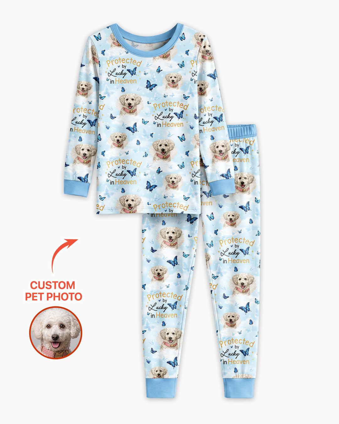 Custom Pet Photo Protected By Heaven Family Matching Bamboo Two Piece Long Sleeve Pajama Set