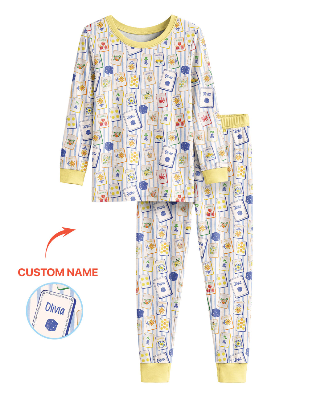 Coastal Mahjong Custom Name Mommy & Me Matching Bamboo Two Piece Long Sleeve Pajama Set