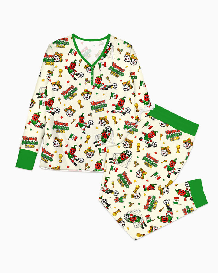 Cartoon World Soccer Vamos Mexico Family Matching Bamboo Women Pajama Set