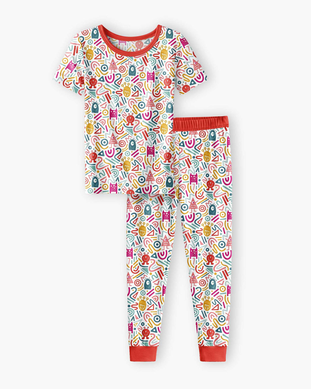 Rainbow Monster Party Bamboo Two Piece Short Sleeve Pajama Set