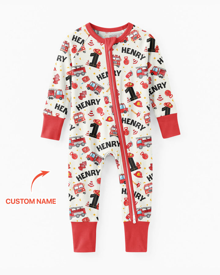 Custom Name Fire Truck Birthday Boy Bamboo Convertible Zippy
