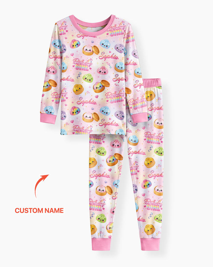 Birthday Girl Glitter Dumpling Bamboo Two Piece Long Sleeve Pajama Set