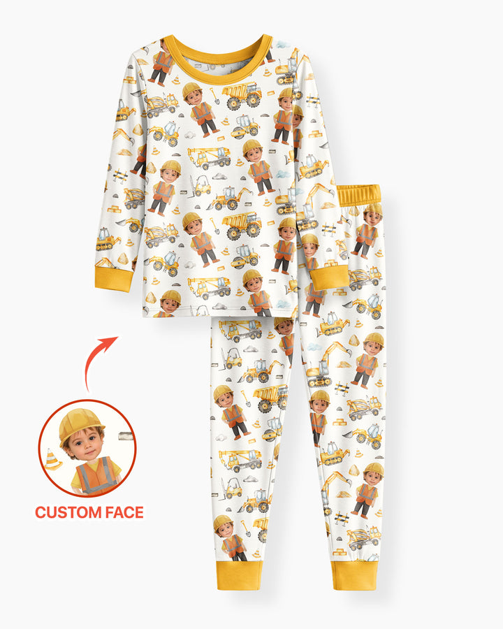 Custom Photo Little Builder Bamboo Two Piece Long Sleeve Pajama Set