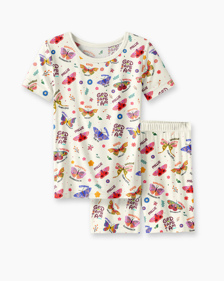Custom Name God says I am Butterfly Bamboo Two Piece Short Sleeve Shorts Pyjamas Set