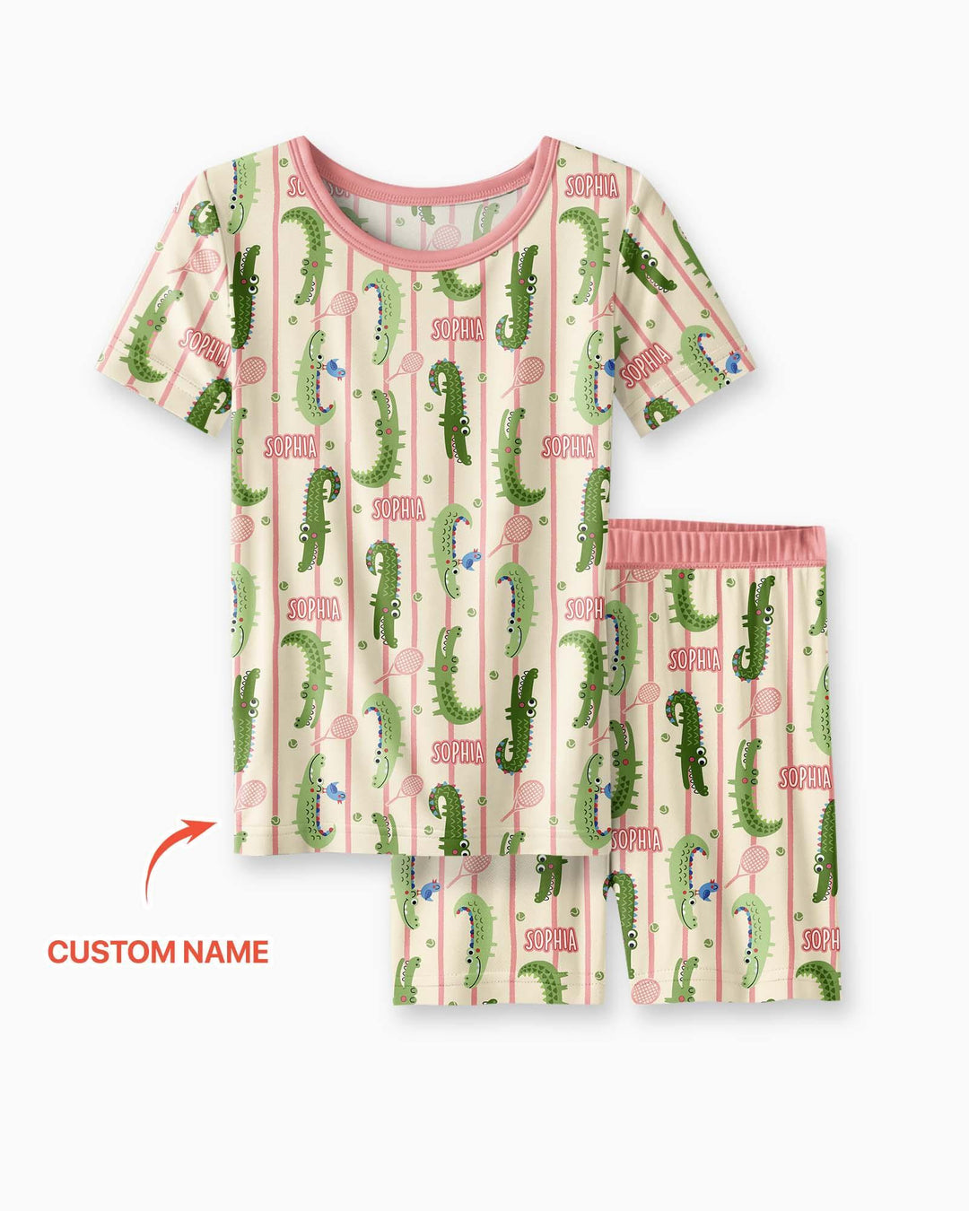 Custom Name Tennis Crocodiles Bamboo Two Piece Short Sleeve Shorts Pajama Set