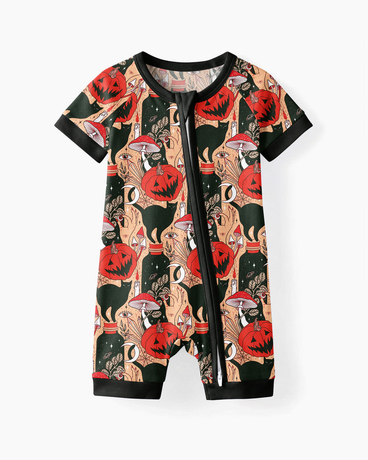Black Cat And Pumpkin Halloween Bamboo Shorty Zippy