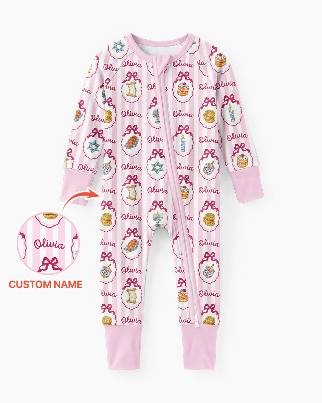 Custom Name Hanukkah Striped Bamboo Convertible Zippy