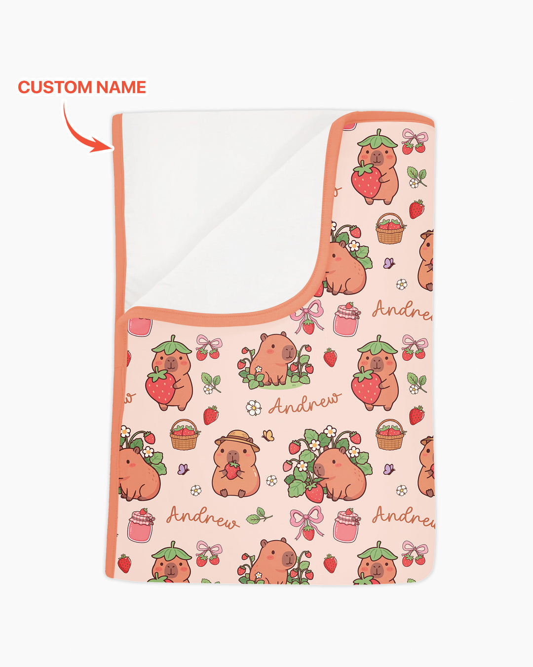 Custom Name Capybara Strawberry Bamboo Blanket