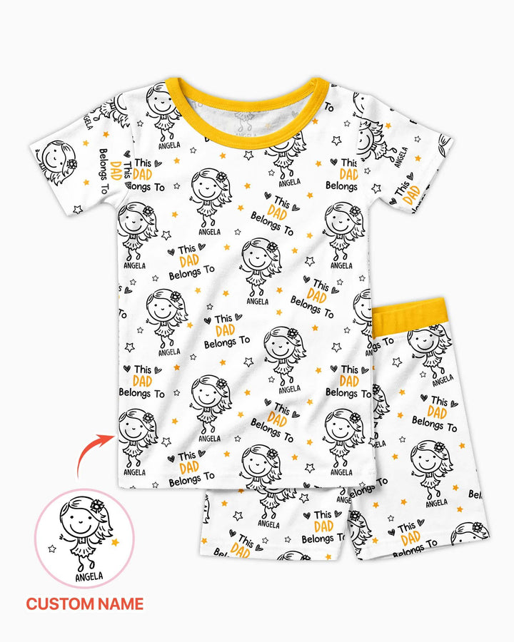 Custom Name This Dad Belongs To Doodle Bamboo Two Piece Short Sleeve Shorts Pajama Set