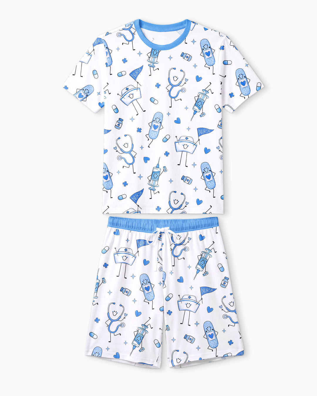 Cute Nurse Crew Bamboo Men Short Sleeve Short Pajama Set