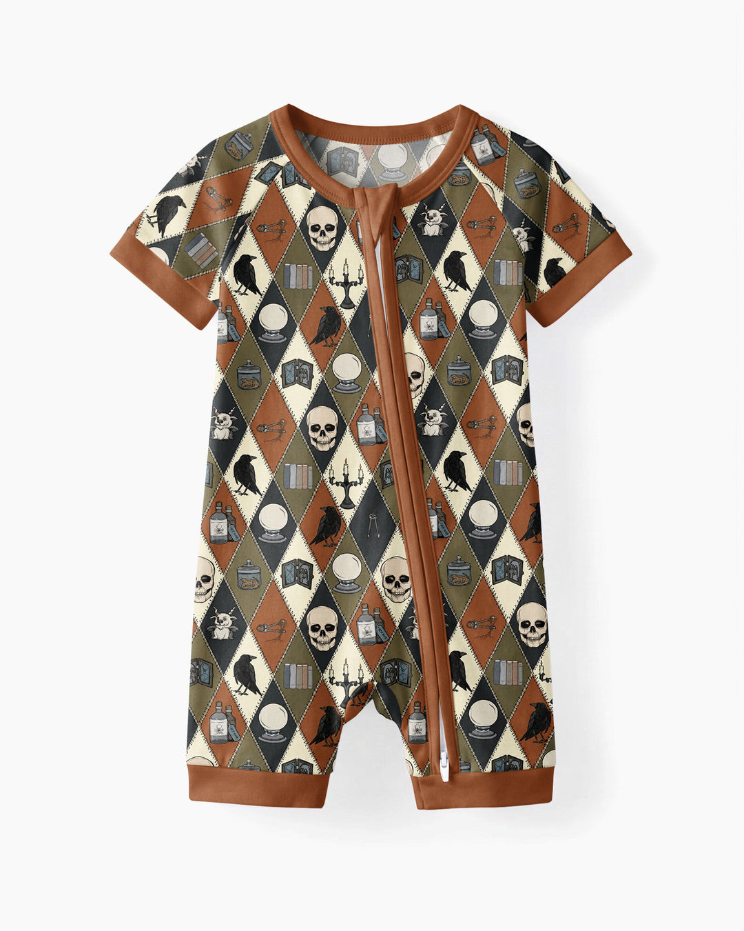 Retro Gothic Halloween Patchwork Bamboo Shorty Zippy
