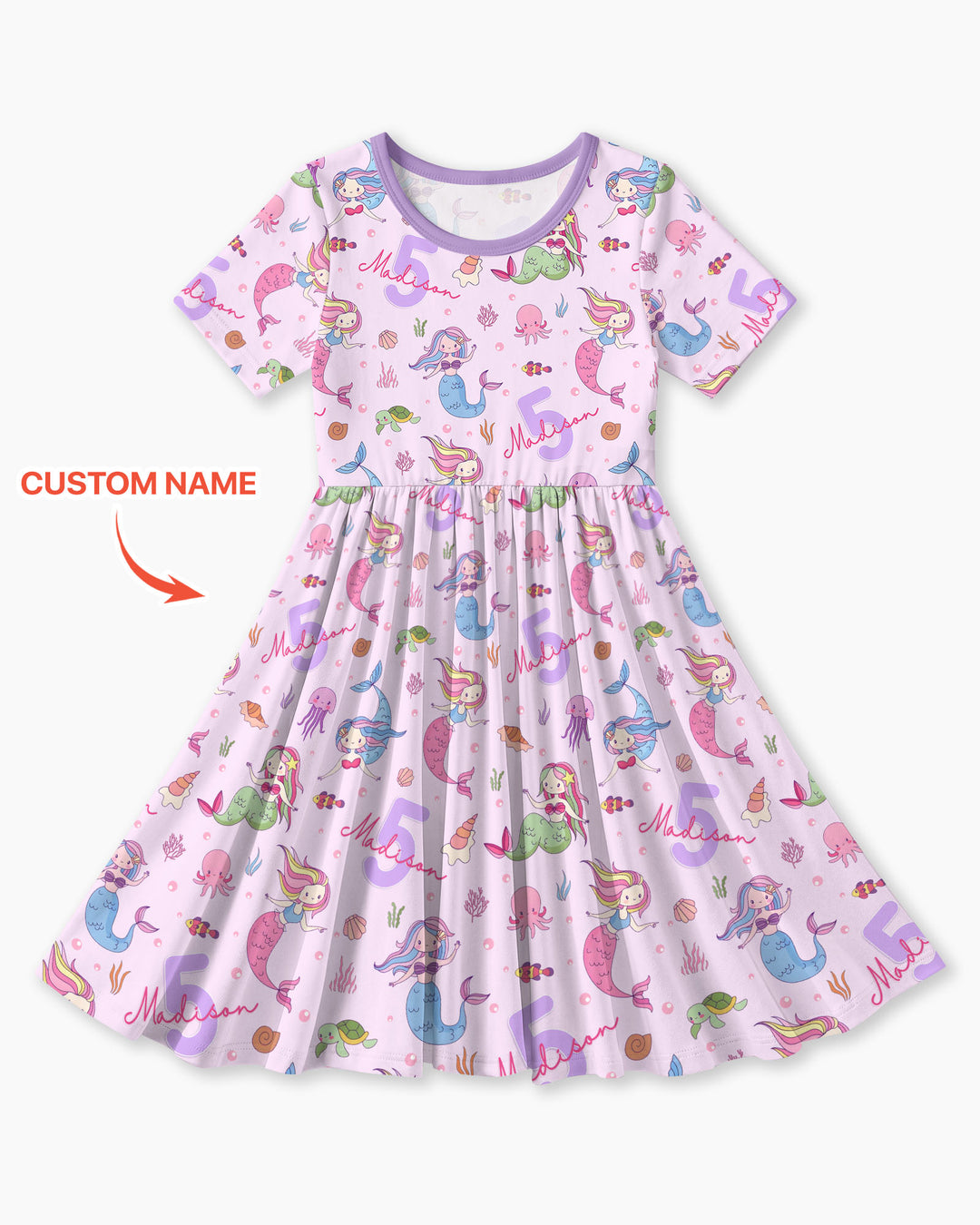 Custom Name Birthday Mermaid Bamboo Twirl Dress