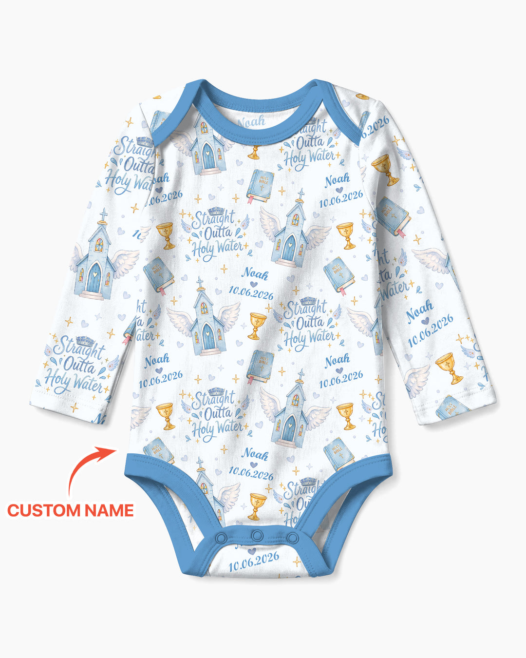 Custom Name Baptism Christening Straight Outta Holy Water Bamboo Bodysuit
