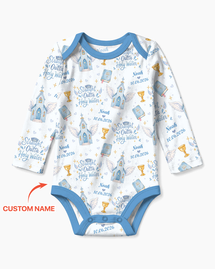 Custom Name Baptism Christening Straight Outta Holy Water Bamboo Bodysuit