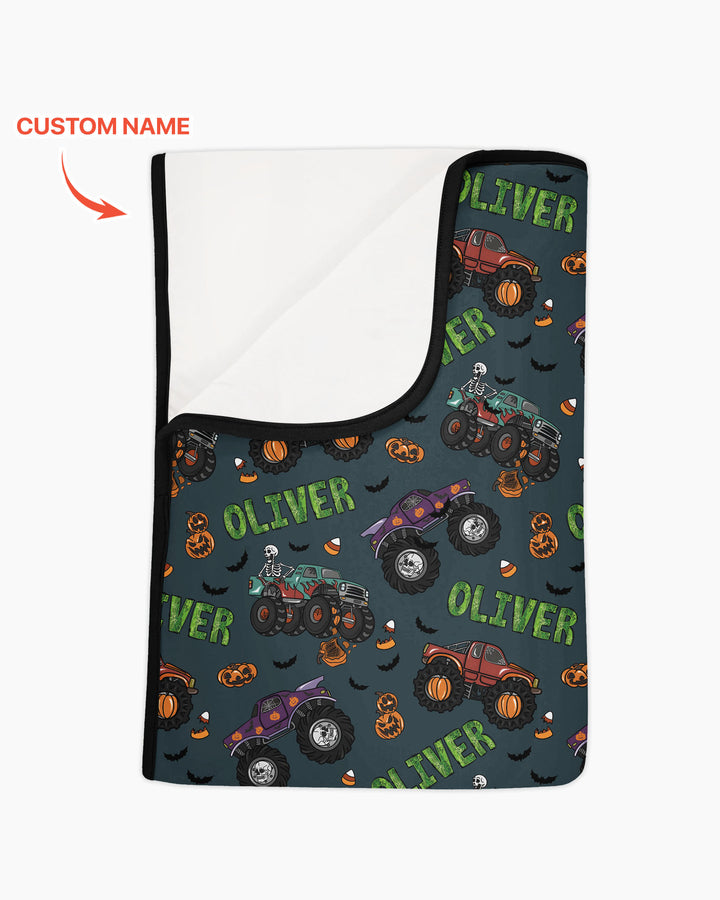 Custom Name Haunted Monster Trucks Bamboo Blanket