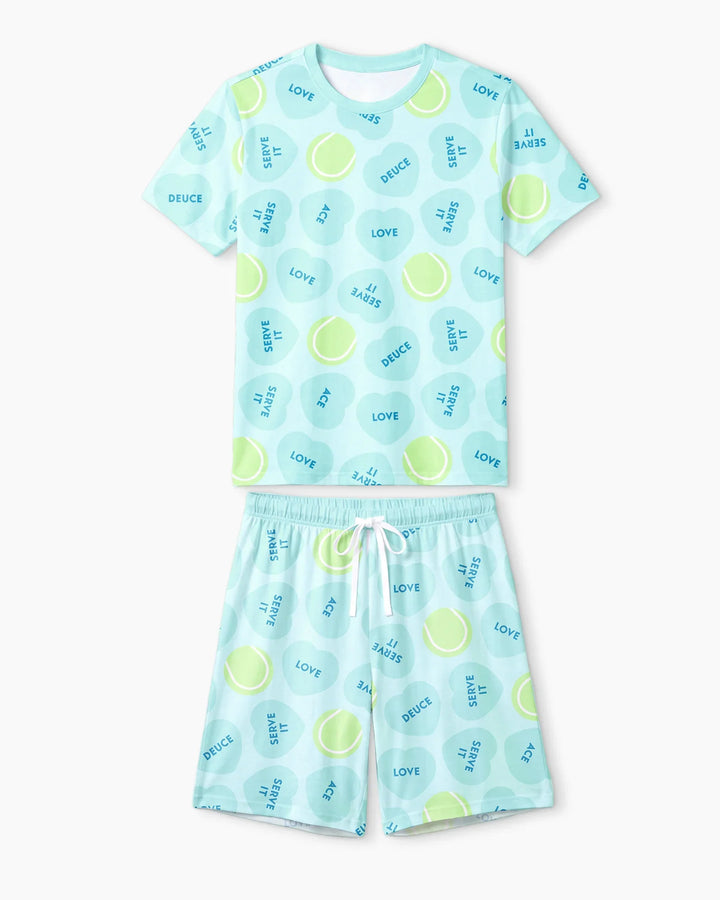Tennis with Love Bamboo Men Short Sleeve Short Pajama Set