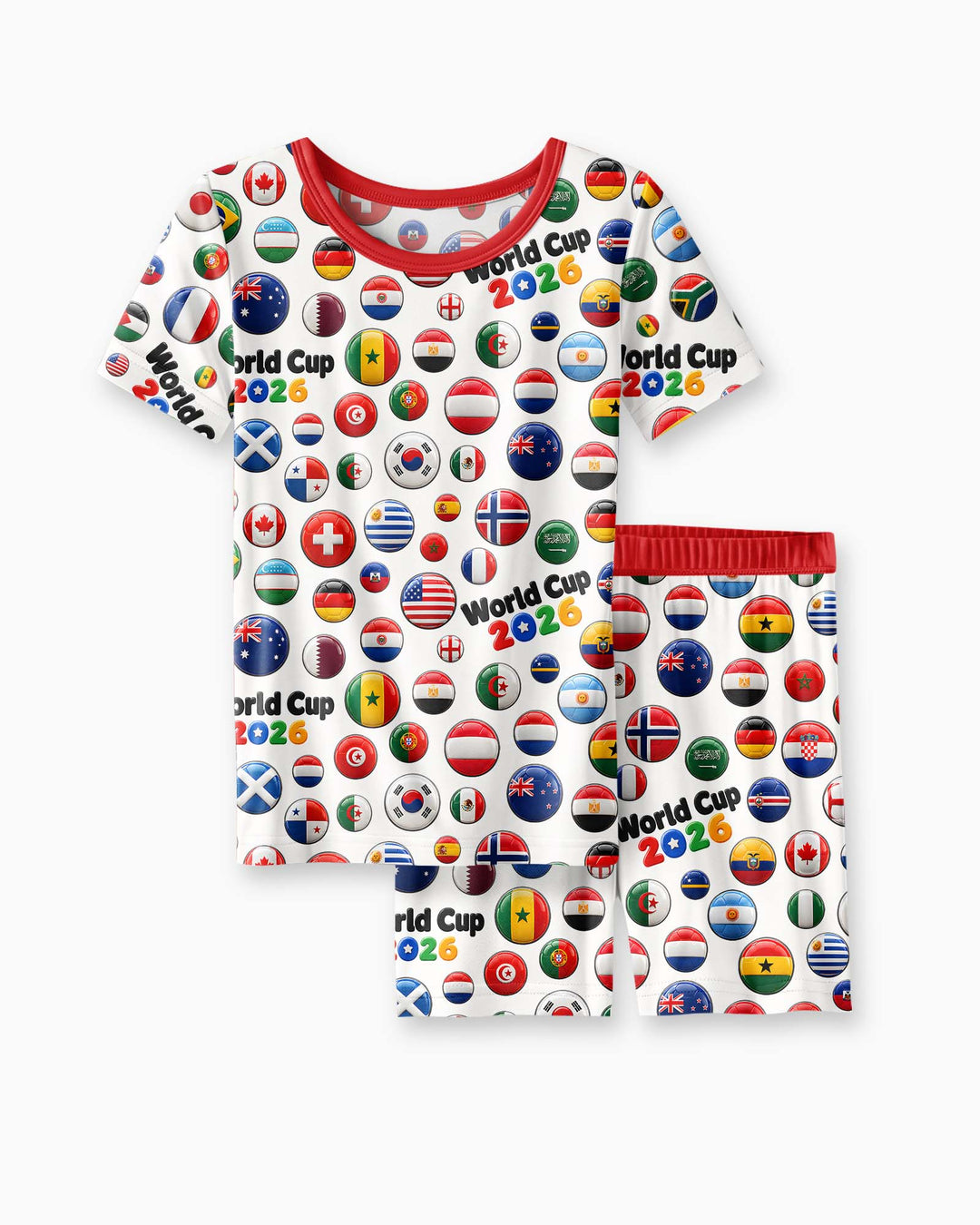 Soccer Cup All Country Balls Bamboo Two Piece Short Sleeve Shorts Pajama Set