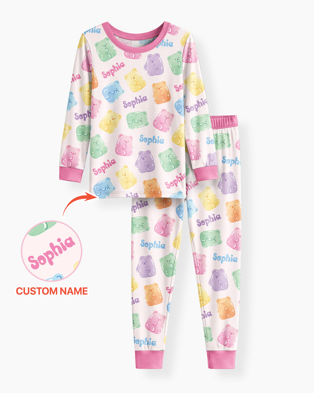 Kawaii Jelly Gummy Bears Custom Name Bamboo Two Piece Long Sleeve Pajama Set