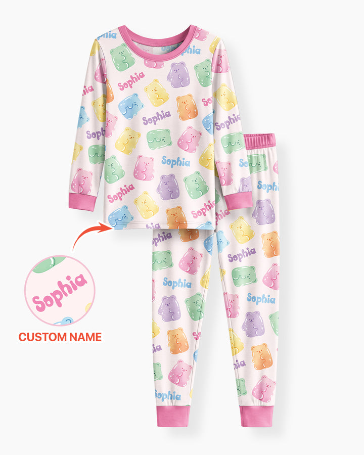 Kawaii Jelly Gummy Bears Custom Name Bamboo Two Piece Long Sleeve Pajama Set